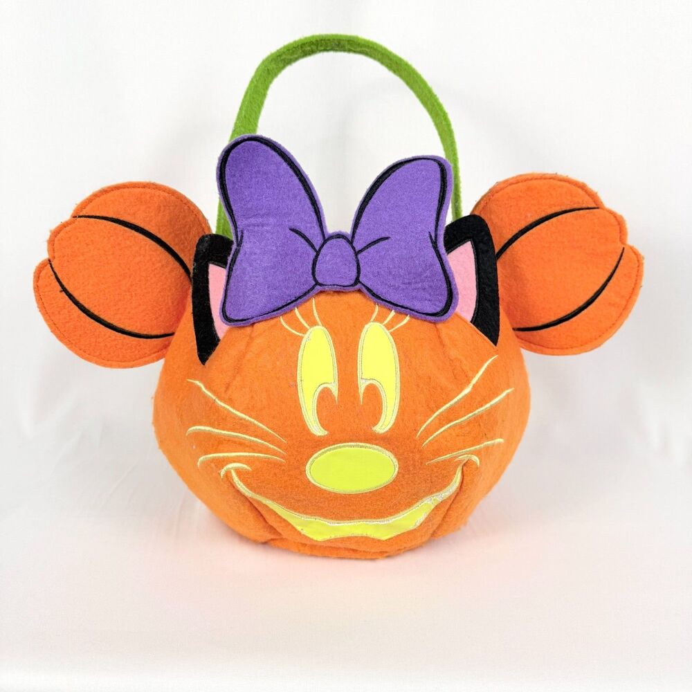 Disney Store Exclusive Minnie Mouse Felt Halloween Bucket Candy Bag Pumpkin